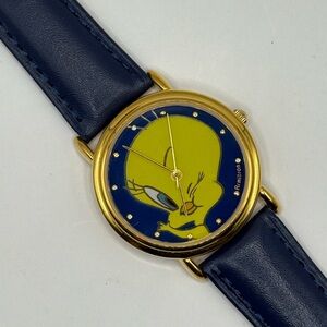 Vintage Armitron Looney Tunes Tweety Bird Watch Navy Leather Band (New Battery)
